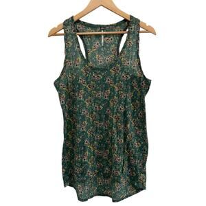Free People Ditsy Floral Racerback Tank Top Sz M Green Crinkle Lightweight Boho
